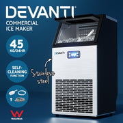 Danoz Appliances - Devanti Commercial Ice Maker Machine 45kg Ice Cube Tray Bar Stainless Steel - danozdirect