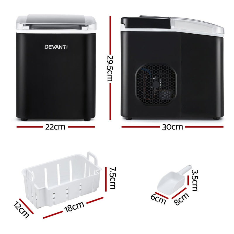 Danoz Appliances Devanti Ice Maker Machine Portable 12kg Countertop w/Self Cleaning 1.2L Black - danozdirect