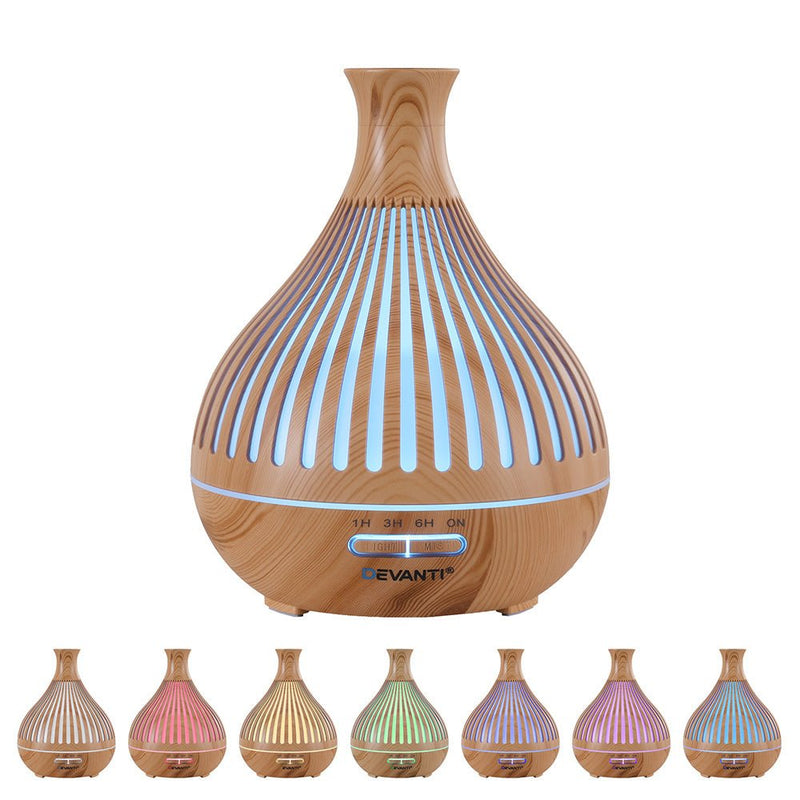 Danoz AromaSmart - Devanti 400ml Ultrasonic Aroma Diffuser LED Light Wood Grain Humidifier - danozdirect
