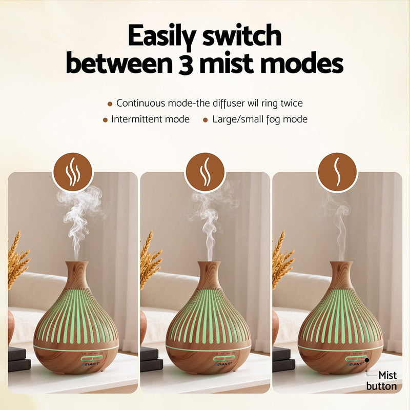 Danoz AromaSmart - Devanti 400ml Ultrasonic Aroma Diffuser LED Light Wood Grain Humidifier - danozdirect