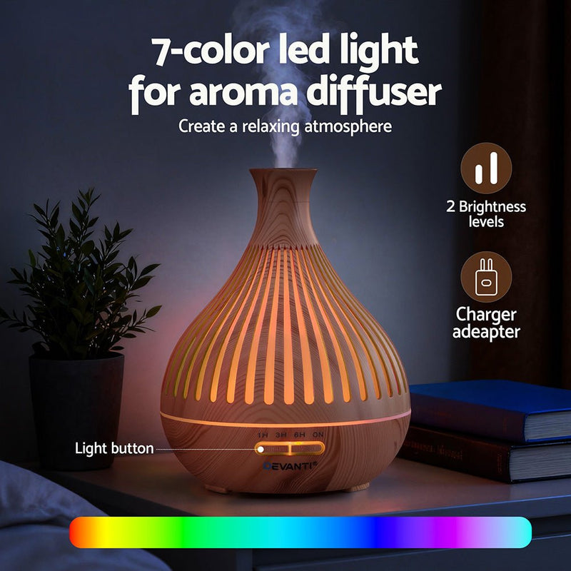 Danoz AromaSmart - Devanti 400ml Ultrasonic Aroma Diffuser LED Light Wood Grain Humidifier - danozdirect