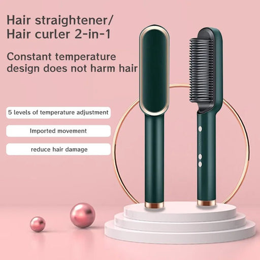 Danoz Beauty - 2 In 1 Hair Straightening Brush Negative Ion, Heating Comb Multifunctional Hair Curler Curling Iron Stying Tool - danozdirect