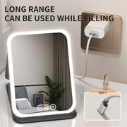 Danoz Beauty - Black Large Foldable LED Makeup Mirror - Portable Desktop Vanity with 3 Color Lights, Stepless Dimming & Adjustable Stand - danozdirect