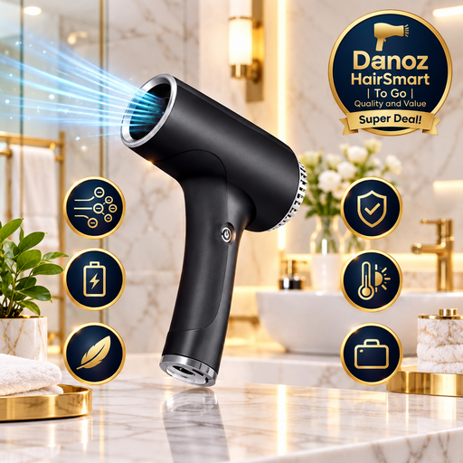 Danoz Beauty - Black Ultra - Lightweight Ionic Cordless Hair Dryer, USB Rechargeable Portable Blow Dryer with Cool Air for Travel & Home - danozdirect