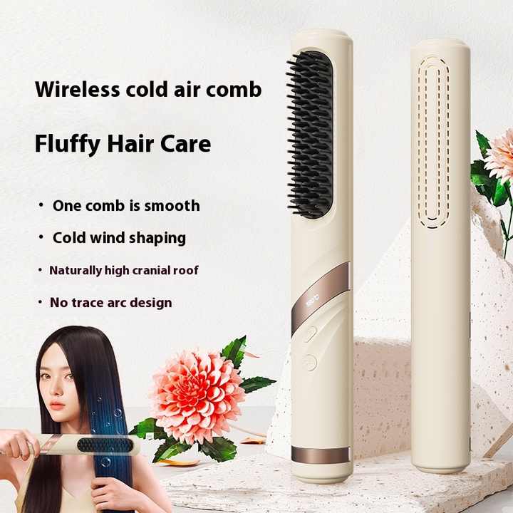 Danoz Beauty - Blue Portable USB Rechargeable Cold Wind Ionic Hair Straightening Brush, Multi - Functional Hair Straightener and Curler, Lightweight and Travel - Friendly - danozdirect