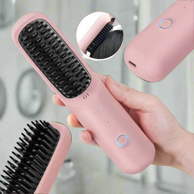 Danoz Beauty - GoStyler - Wireless Hair Straightening Brush - 2 - in - 1 Styling Tool with USB Charging, Ceramic Heat Technology, and Compact Design - danozdirect