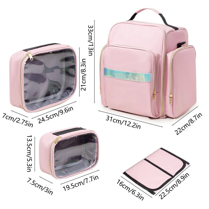 Danoz Beauty - Large Capacity Travel Makeup Backpack with 5 Removable Organizer Cases & Jewelry Roll(pink) - danozdirect