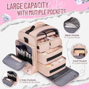 Danoz Beauty - Large Capacity Travel Makeup Backpack with 5 Removable Organizer Cases & Jewelry Roll(pink) - danozdirect