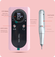 Danoz Beauty - Pink Professional Rechargeable Nail Drill Machine - 45000RPM Portable E - File Kit for Acrylic, Gel, Polishing & Manicure - danozdirect