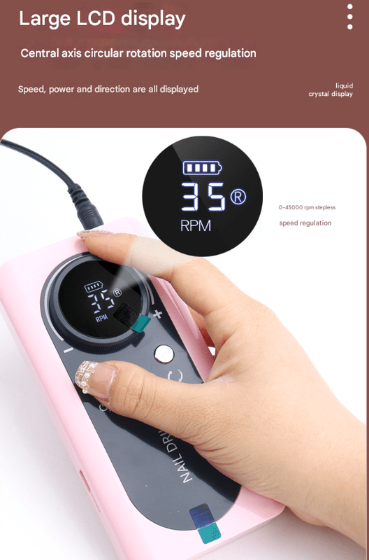 Danoz Beauty - Pink Professional Rechargeable Nail Drill Machine - 45000RPM Portable E - File Kit for Acrylic, Gel, Polishing & Manicure - danozdirect