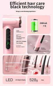 Danoz Beauty - Pink wireless Hair Dryer with Cold & Hot Air, Portable Large - Capacity USB Rechargeable Ionic Dryer, Fast - Drying, Compact for Home and Travel - danozdirect