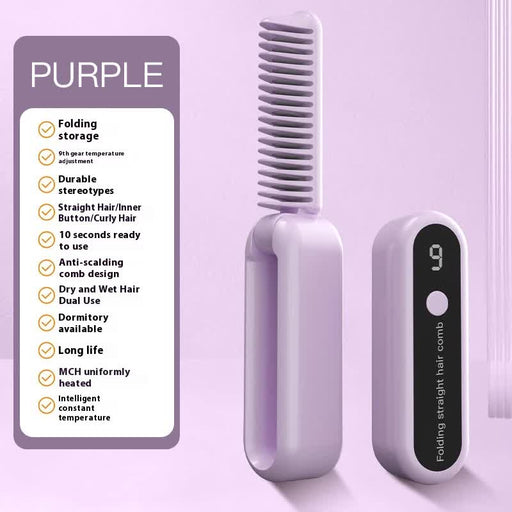 Danoz Beauty - Purple Portable foldable cordless hair straightener with ionic technology, compact travel design, and quick and easy USB charging - danozdirect
