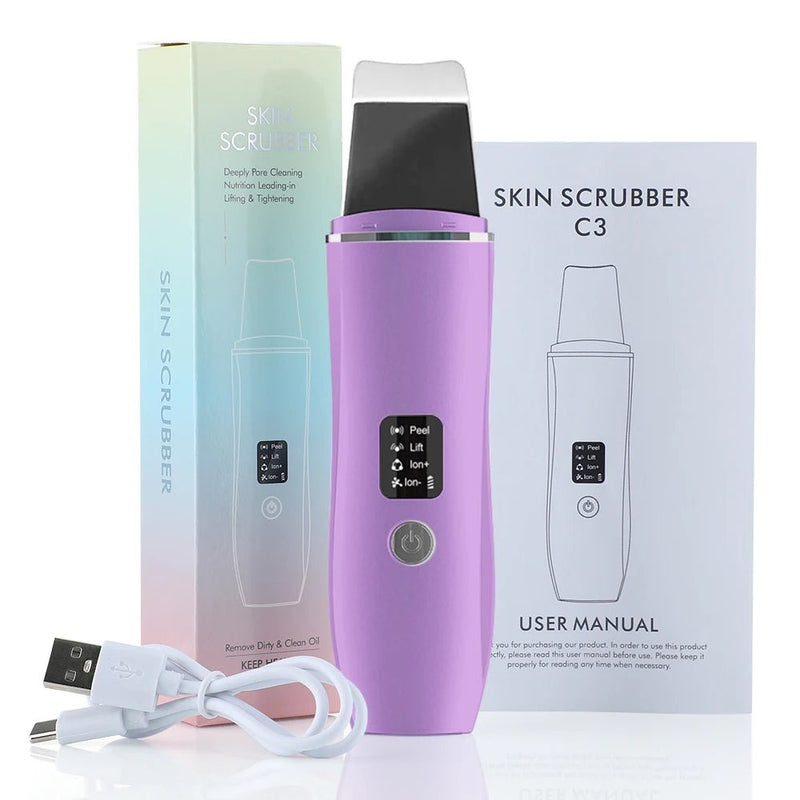 Danoz Beauty - Ultrasonic Skin Scrubber Peeling Blackhead Remover Deep Face Cleaning Ultrasonic Ion Acne Pore Cleaner Facial Shovel Scrubber - danozdirect
