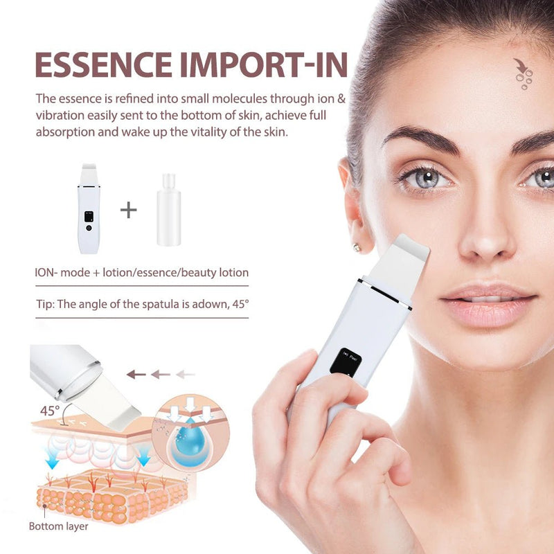 Danoz Beauty - Ultrasonic Skin Scrubber Peeling Blackhead Remover Deep Face Cleaning Ultrasonic Ion Acne Pore Cleaner Facial Shovel Scrubber - danozdirect
