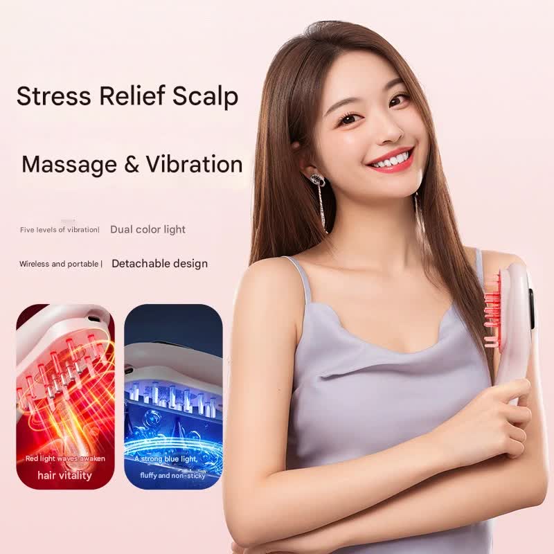 Danoz Beauty - USB Scalp Massager Comb with Red & Blue Light Therapy - 5 Vibration Modes & Liquid Dispenser(White) - danozdirect
