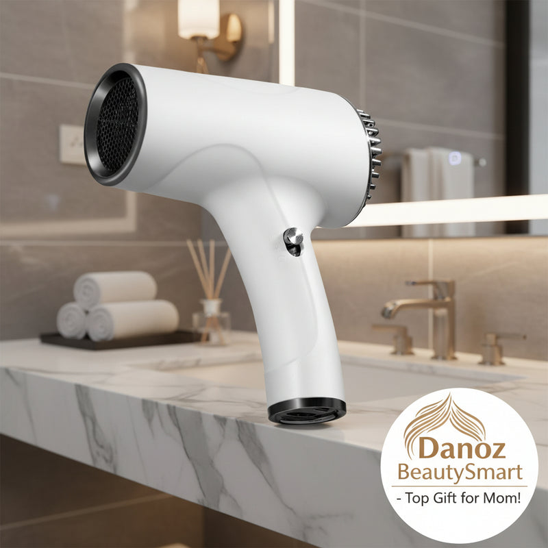 Danoz Beauty - White Ultra - Lightweight Ionic Cordless Hair Dryer, USB Rechargeable Portable Blow Dryer with Cool Air for Travel & Home - danozdirect