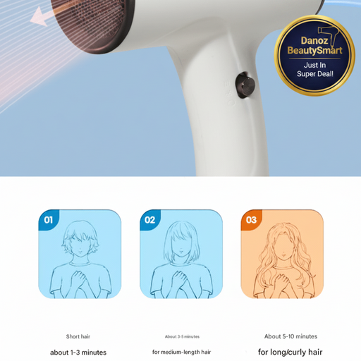 Danoz Beauty - White Ultra - Lightweight Ionic Cordless Hair Dryer, USB Rechargeable Portable Blow Dryer with Cool Air for Travel & Home - danozdirect