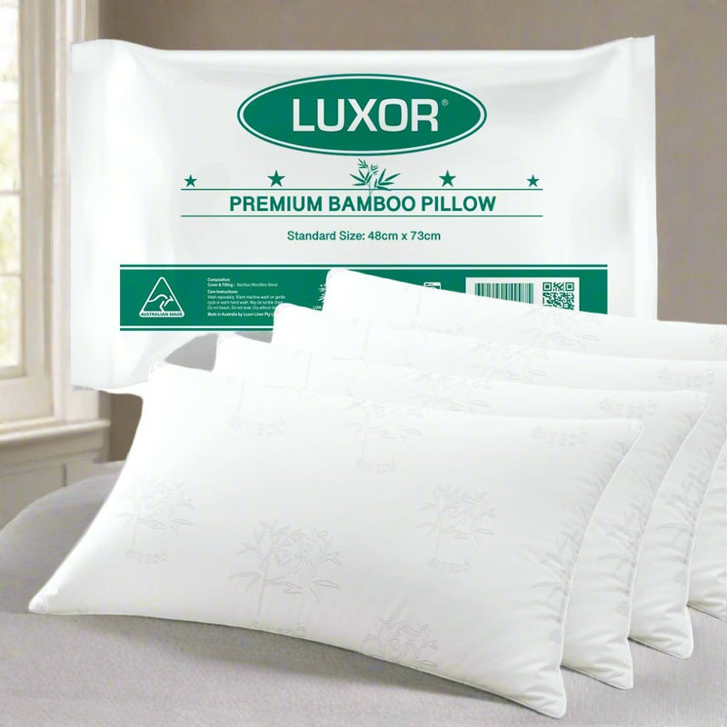 Danoz Bedding - Four Pack, Luxor Pillows - Australian Made Bamboo Cooling Pillow Standard Size 48x73CM, Incl. Delivery - danozdirect