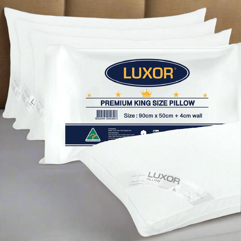 Danoz Bedding - Luxor Australian Made Hotel King Size Pillow with 4cm Wall 4️⃣ Four Pack - Incl. Delivery - danozdirect