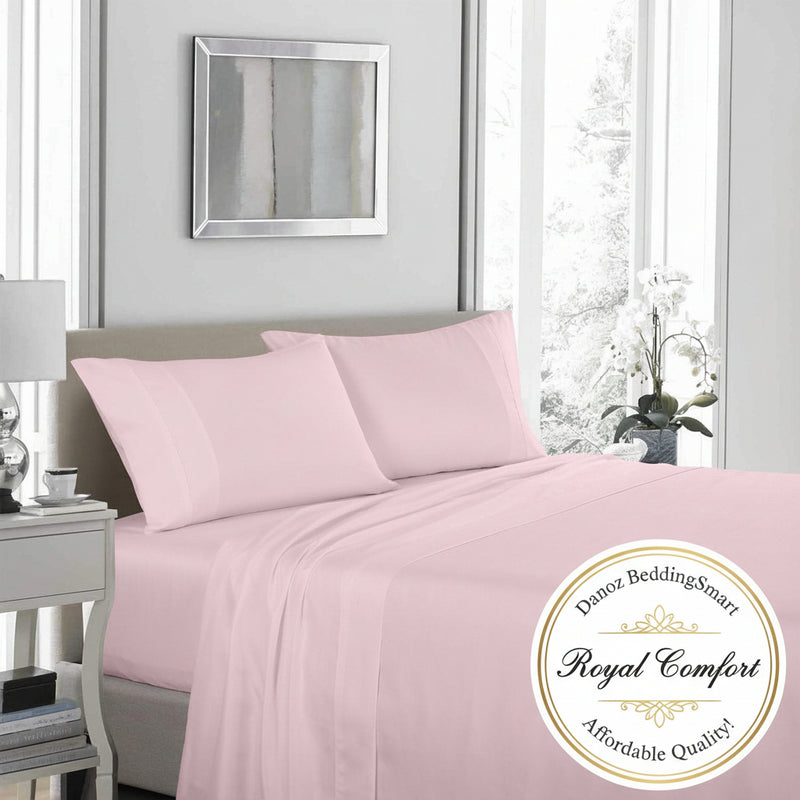 Danoz Beddings - Royal Comfort 1200 Thread Count Sheet Set 4 Piece Ultra Soft Satin Weave Finish - King - Soft Pink - danozdirect