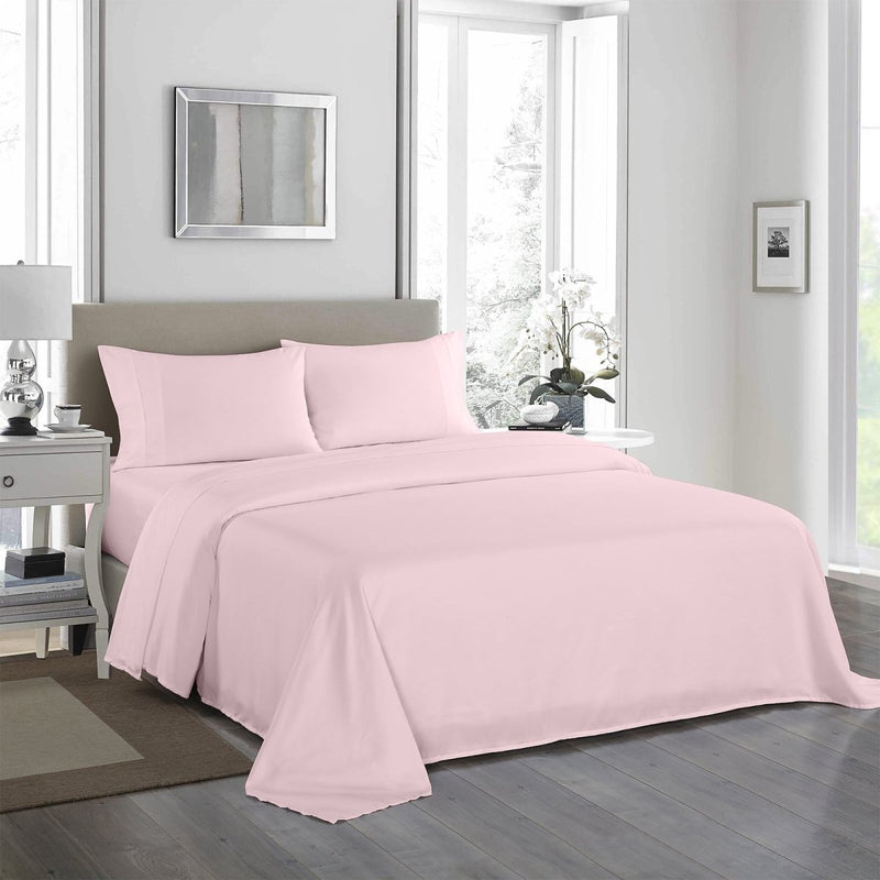 Danoz Beddings - Royal Comfort 1200 Thread Count Sheet Set 4 Piece Ultra Soft Satin Weave Finish - King - Soft Pink - danozdirect