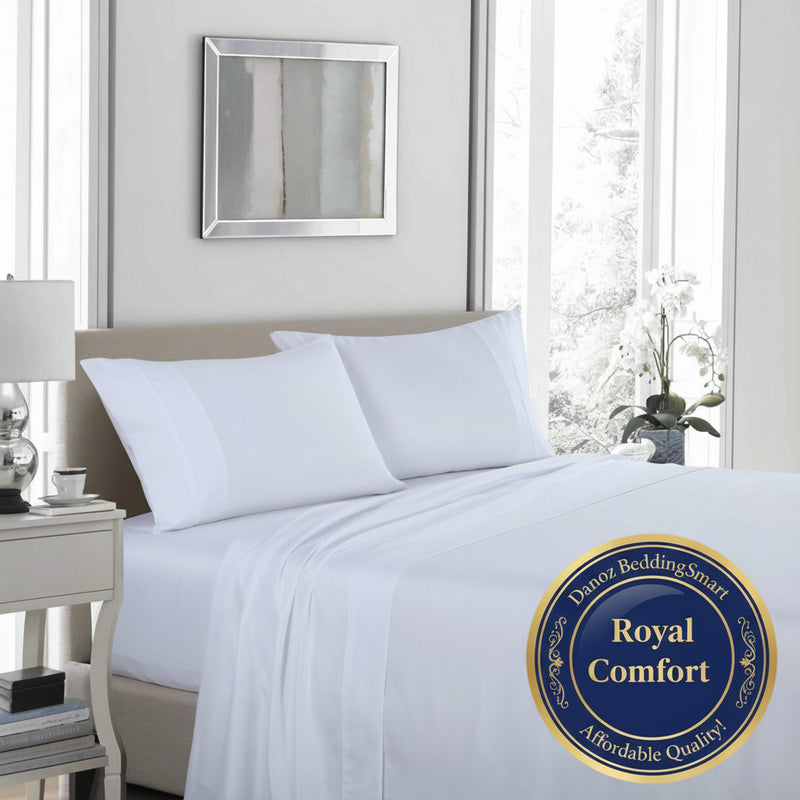 Danoz Beddings - Royal Comfort 1200 Thread Count Sheet Set 4 Piece Ultra Soft Satin Weave Finish - King - White - danozdirect