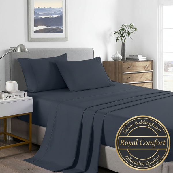 Danoz Beddings - Royal Comfort 2000 Thread Count Bamboo Cooling Sheet Set Ultra Soft Bedding - Single - Charcoal - danozdirect