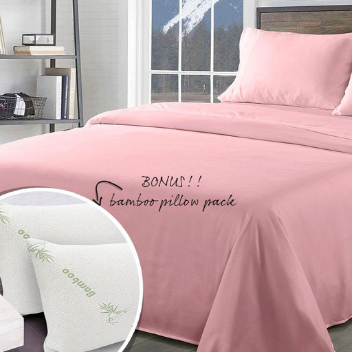 Danoz Beddings - Royal Comfort Bamboo Blend Sheet Set 1000TC + Free Bamboo Pillows 2 Pack Ultra Soft - King - Blush - danozdirect