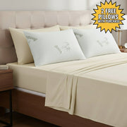 Danoz Beddings - Royal Comfort Bamboo Blend Sheet Set 1000TC Plus 2 Free Bamboo Pillows Ultra Soft - King - Ivory - danozdirect