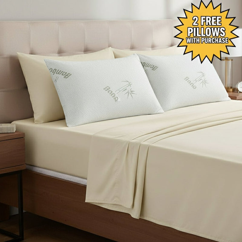 Danoz Beddings - Royal Comfort Bamboo Blend Sheet Set 1000TC Plus 2 Free Bamboo Pillows Ultra Soft - King - Ivory - danozdirect