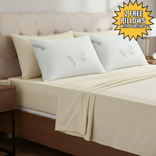 Danoz Beddings - Royal Comfort Bamboo Blend Sheet Set 1000TC Plus 2 Free Bamboo Pillows Ultra Soft - King - Ivory - danozdirect