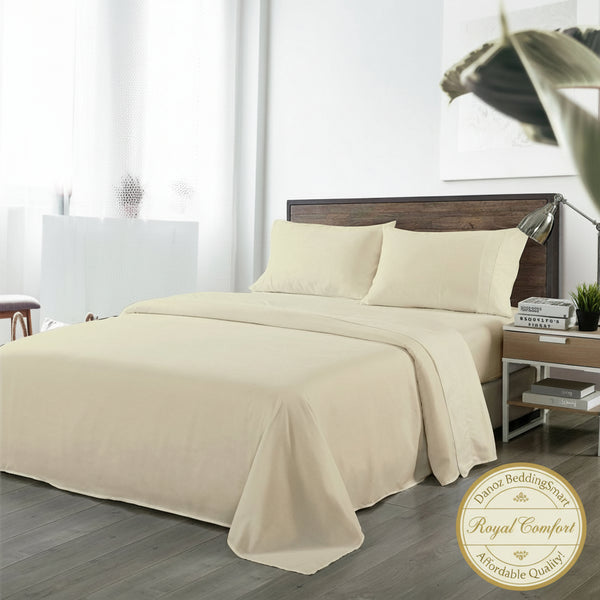 Danoz Beddings - Royal Comfort Bamboo Blended Sheet & Pillowcases Set 1000TC Ultra Soft Bedding - King - Ivory - danozdirect