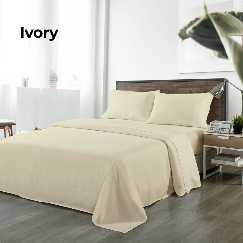 Danoz Beddings - Royal Comfort Bamboo Blended Sheet & Pillowcases Set 1000TC Ultra Soft Bedding - King - Ivory - danozdirect