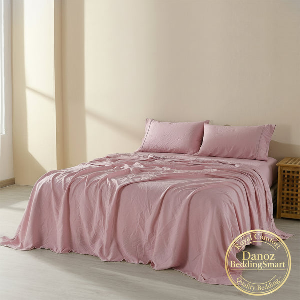 Danoz Beddings - Royal Comfort Flax Linen Blend Sheet Set Bedding Luxury Breathable Ultra Soft - King - Mauve - danozdirect