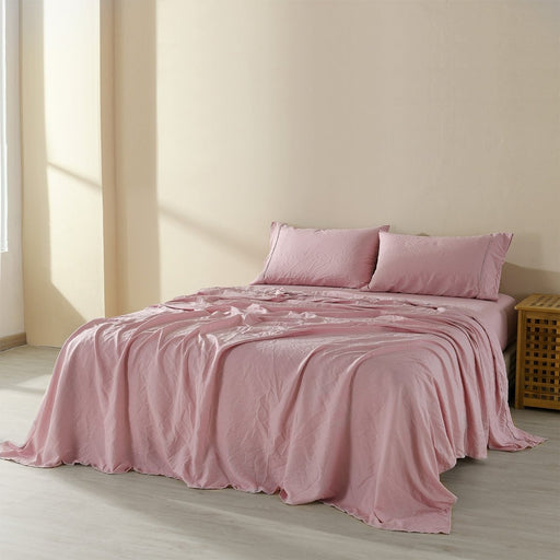 Danoz Beddings - Royal Comfort Flax Linen Blend Sheet Set Bedding Luxury Breathable Ultra Soft - King - Mauve - danozdirect