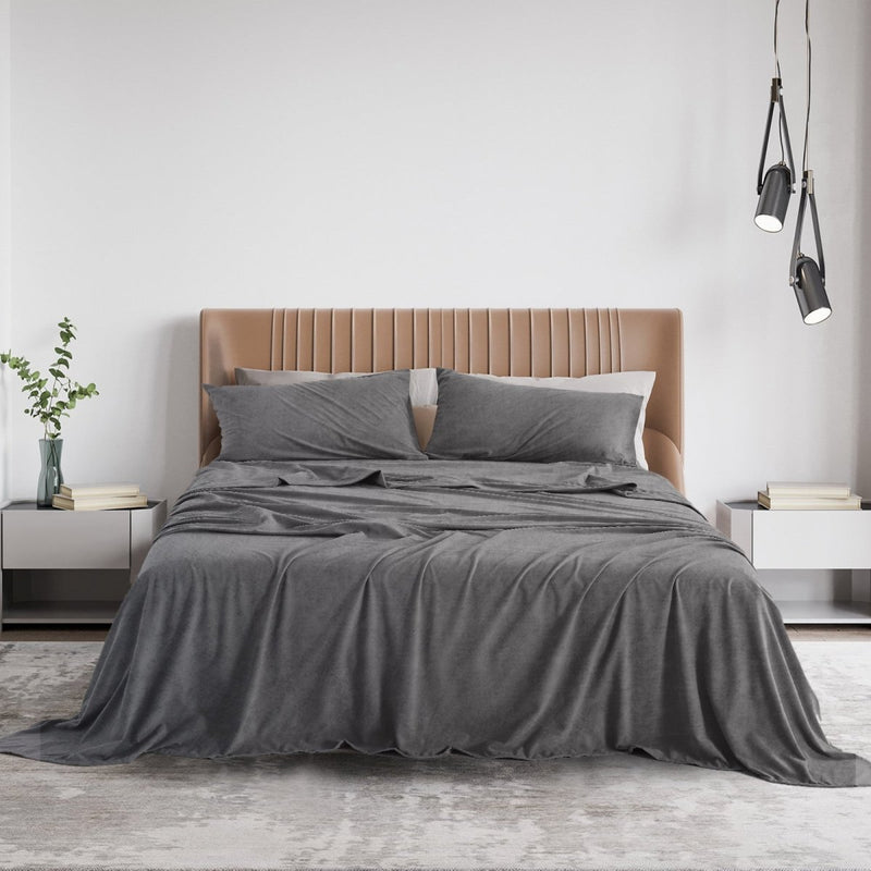 Danoz Beddings - Royal Comfort Polar Fleece Flannel Sheet Set Ultra Soft Plush Cozy - Single - Charcoal - danozdirect