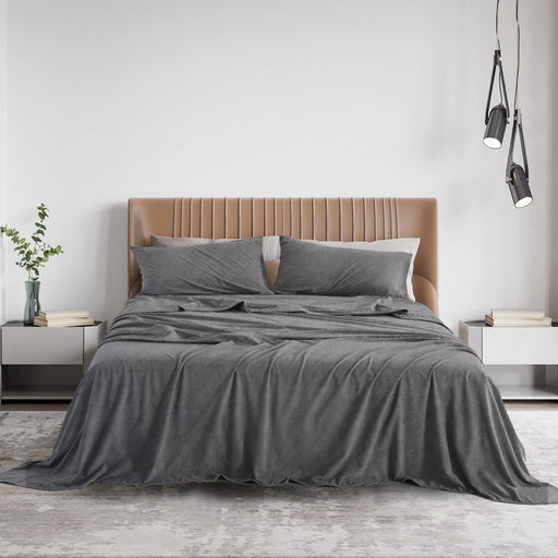 Danoz Beddings - Royal Comfort Polar Fleece Flannel Sheet Set Ultra Soft Plush Cozy - Single - Charcoal - danozdirect