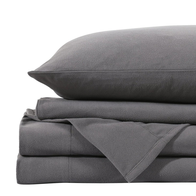 Danoz Beddings - Royal Comfort Polar Fleece Flannel Sheet Set Ultra Soft Plush Cozy - Single - Charcoal - danozdirect