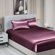 Danoz Beddings - Royal Comfort Satin Sheet Set 3 Piece Fitted Sheet Pillowcase Soft - King - Malaga Wine - danozdirect