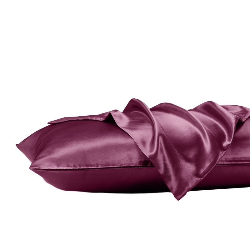 Danoz Beddings - Royal Comfort Satin Sheet Set 3 Piece Fitted Sheet Pillowcase Soft - King - Malaga Wine - danozdirect