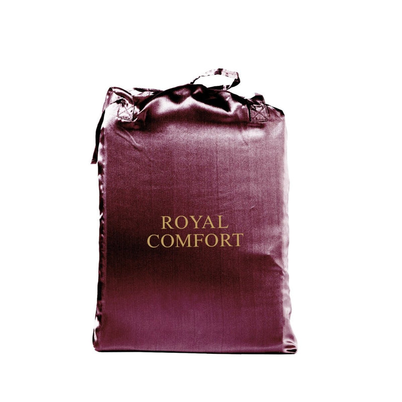 Danoz Beddings - Royal Comfort Satin Sheet Set 3 Piece Fitted Sheet Pillowcase Soft - King - Malaga Wine - danozdirect