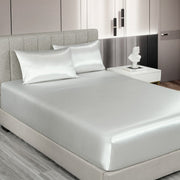 Danoz Beddings - Royal Comfort Satin Sheet Set 3 Piece Fitted Sheet Pillowcase Soft - King - Silver - danozdirect