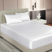 Danoz Beddings - Royal Comfort Satin Sheet Set 3 Piece Fitted Sheet Pillowcase Soft - King - White - danozdirect