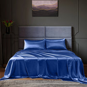 Danoz Beddings - Royal Comfort Satin Sheet Set 4 Piece Fitted Flat Sheet Pillowcases - King - Navy Blue - danozdirect