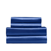 Danoz Beddings - Royal Comfort Satin Sheet Set 4 Piece Fitted Flat Sheet Pillowcases - King - Navy Blue - danozdirect