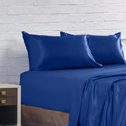 Danoz Beddings - Royal Comfort Satin Sheet Set 4 Piece Fitted Flat Sheet Pillowcases - King - Navy Blue - danozdirect