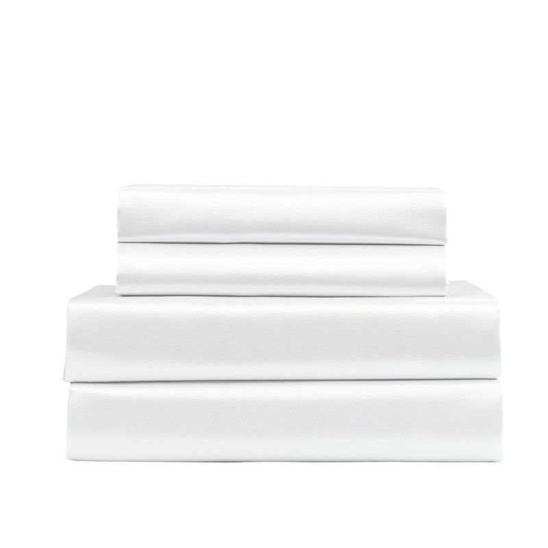 Danoz Beddings - Royal Comfort Satin Sheet Set 4 Piece Fitted Flat Sheet Pillowcases - King - White - danozdirect