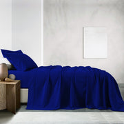 Danoz Beddings - Royal Comfort Vintage Washed 100% Cotton Sheet Set Fitted Flat Sheet Pillowcases - Double - Royal Blue - danozdirect