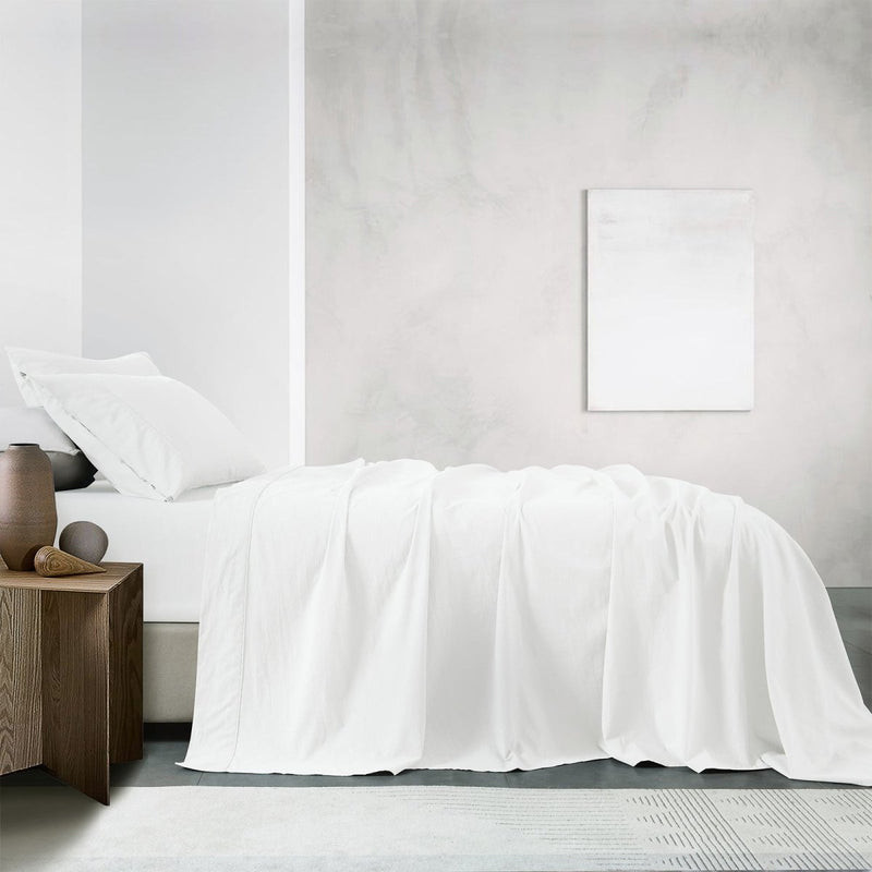 Danoz Beddings - Royal Comfort Vintage Washed 100% Cotton Sheet Set Fitted Flat Sheet Pillowcases - King - White - danozdirect