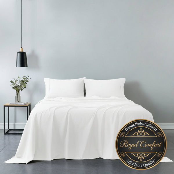 Danoz Beddings - Royal Comfort Vintage Washed 100% Cotton Sheet Set Fitted Flat Sheet Pillowcases - King - White - danozdirect